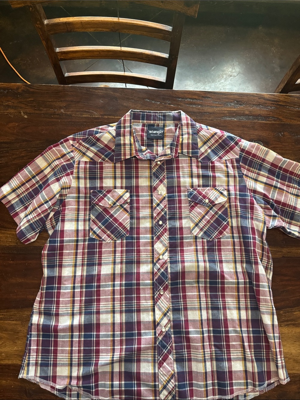 Wrangler Men’s Short-Sleeve Plaid Button-Down Shirt - Burgundy, Blue, Cream